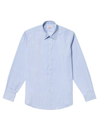 Chemise à col droit en popeline de coton à rayures - Bleu Ciel