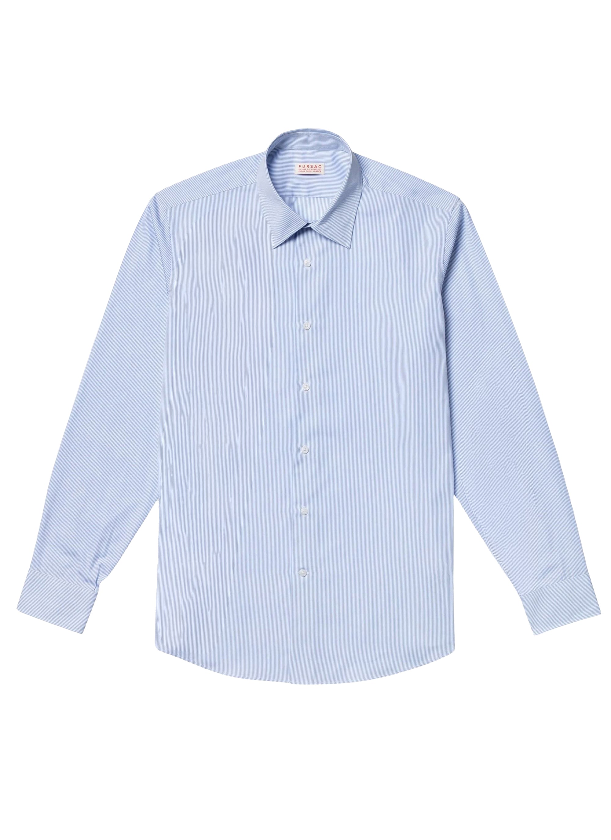 Chemise à col droit en popeline de coton à rayures - Bleu Ciel