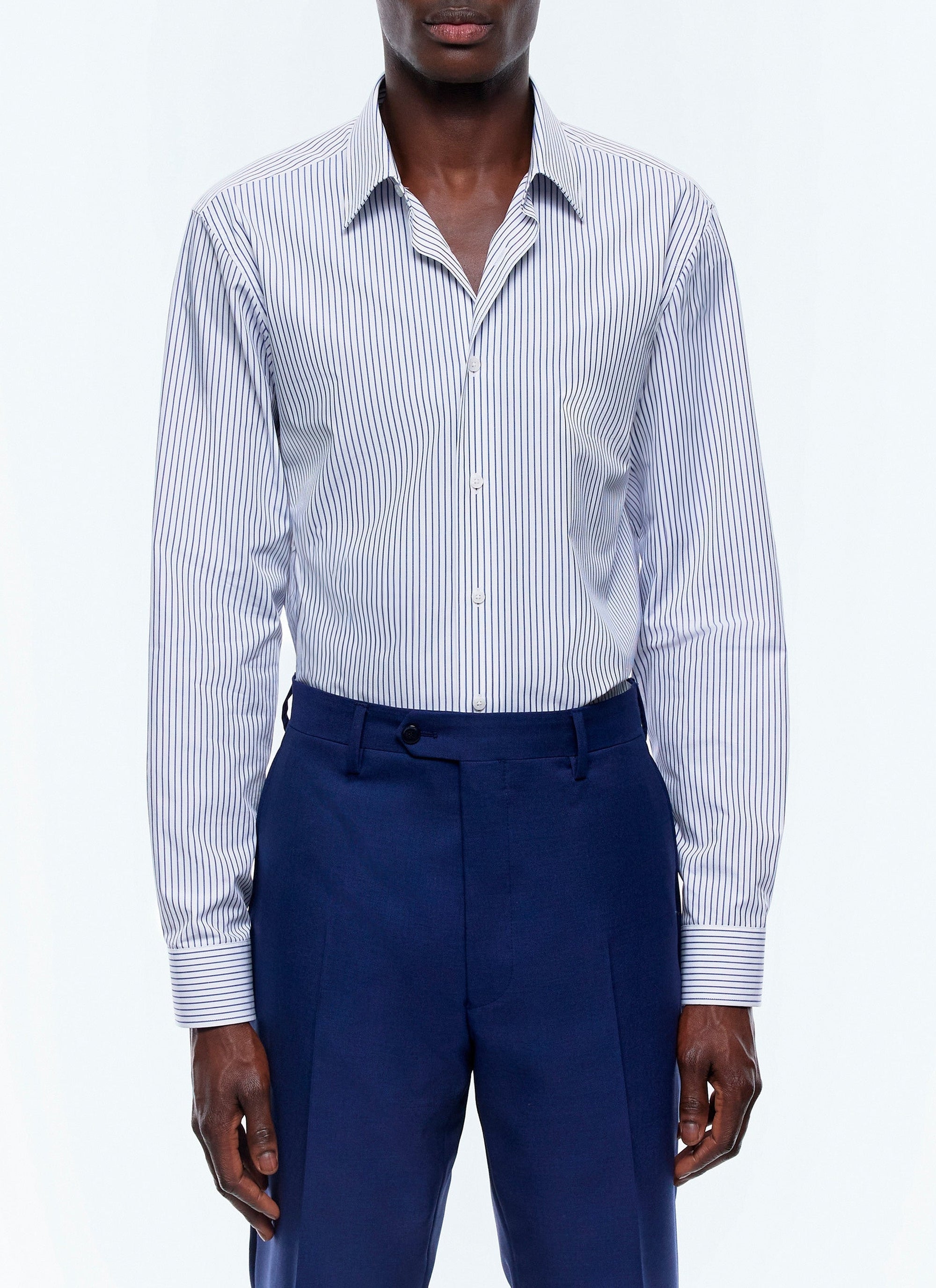 Striped shirt with stand-up collar - Pervenche