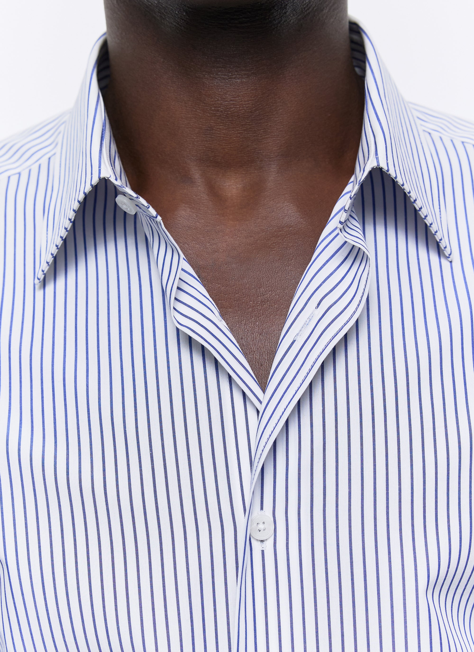 Striped shirt with stand-up collar - Pervenche