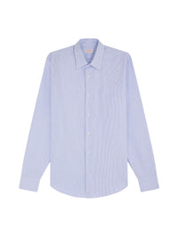 Chemise à col droit en serge de coton - Bleuet
