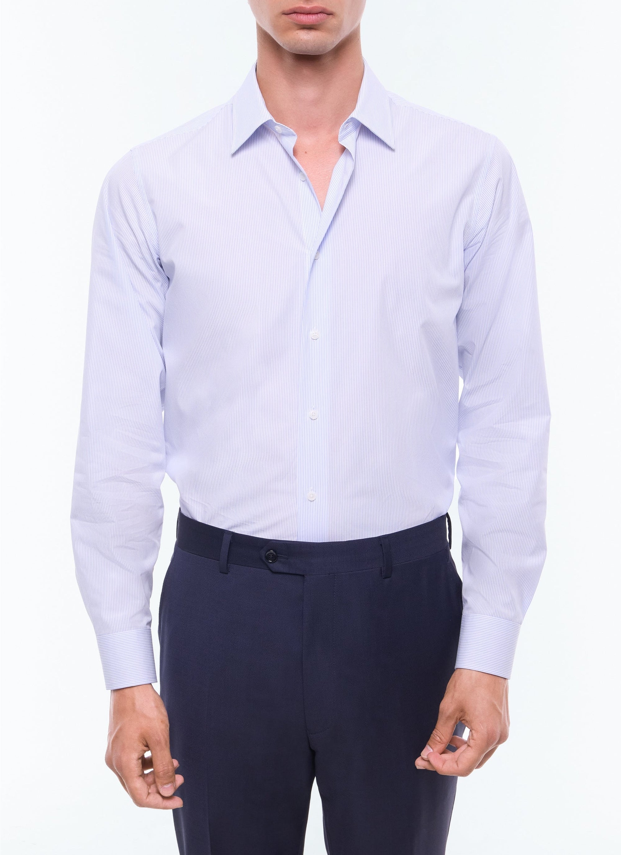 Striped cotton shirt with stand-up collar - Persian