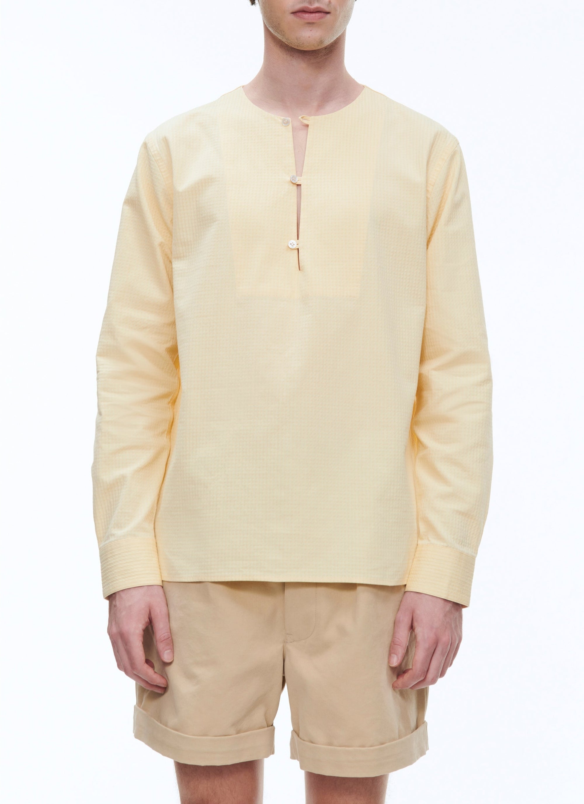 Straight shirt with tunisian collar - Pale yellow