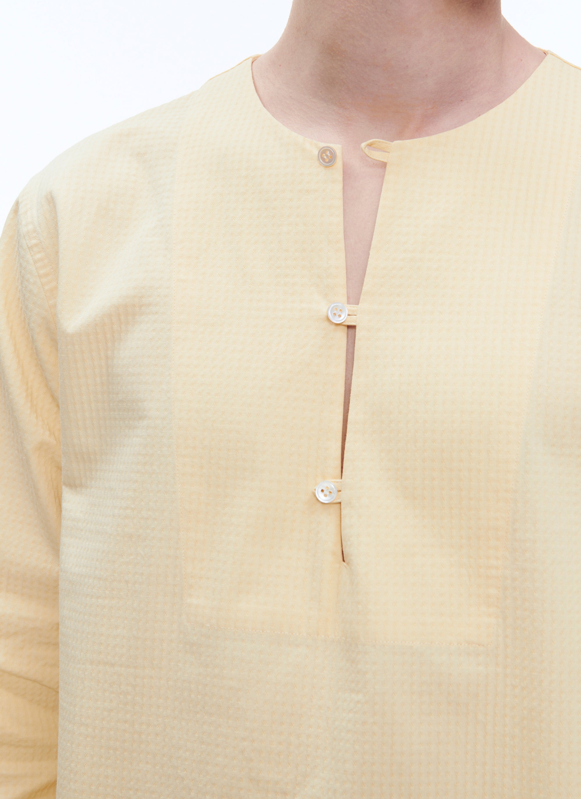 Straight shirt with tunisian collar - Pale yellow
