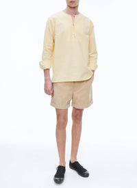 Straight shirt with tunisian collar - Pale yellow