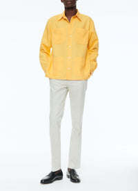 Chemise à multi-poches en lin tramée - Moutarde