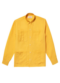 Chemise à multi-poches en lin tramée - Moutarde