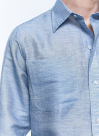 Linen swallow-neck shirt - Light Blue
