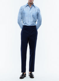 Linen swallow-neck shirt - Light Blue