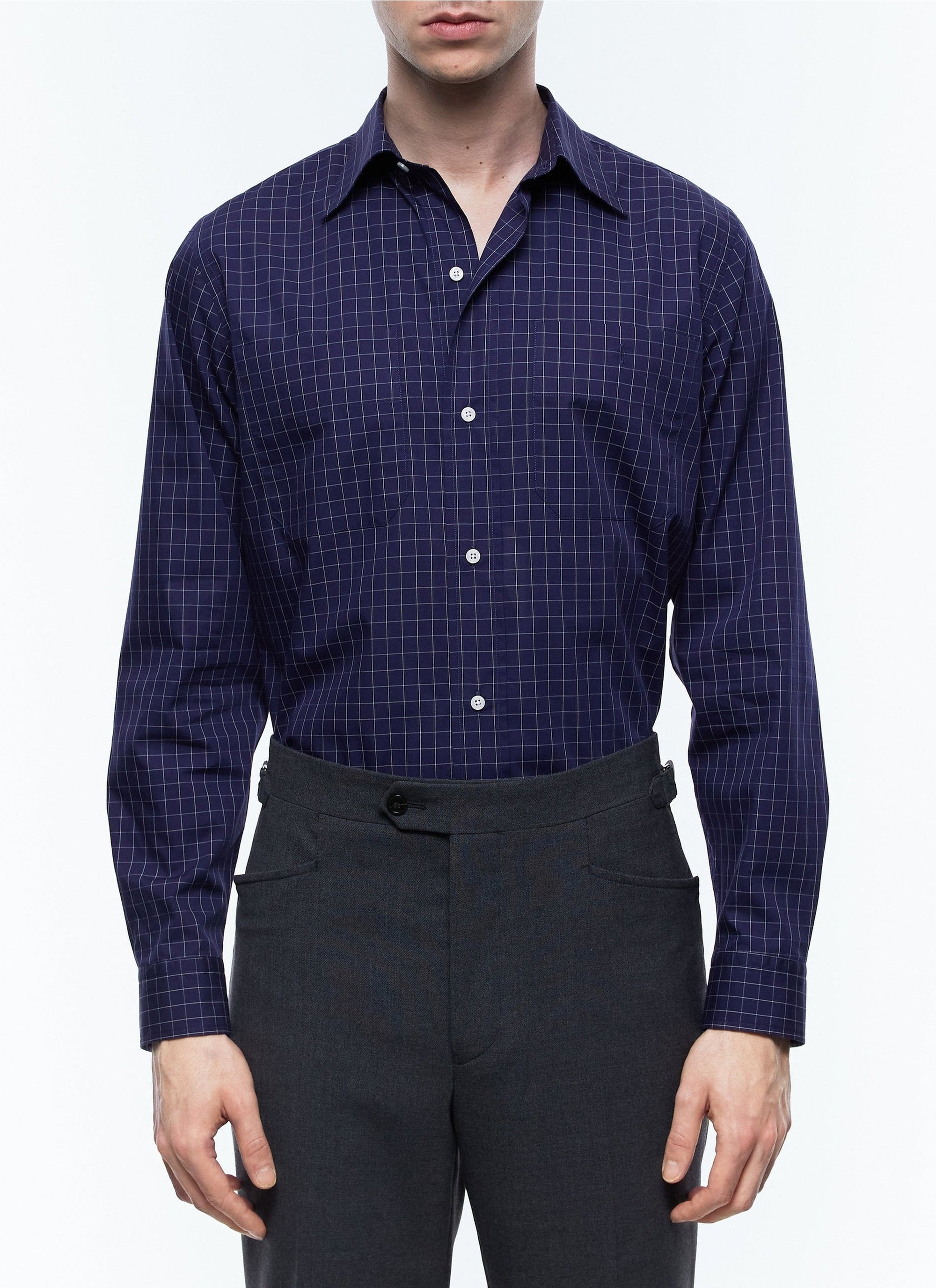 Swallow collar and check shirt - Navy