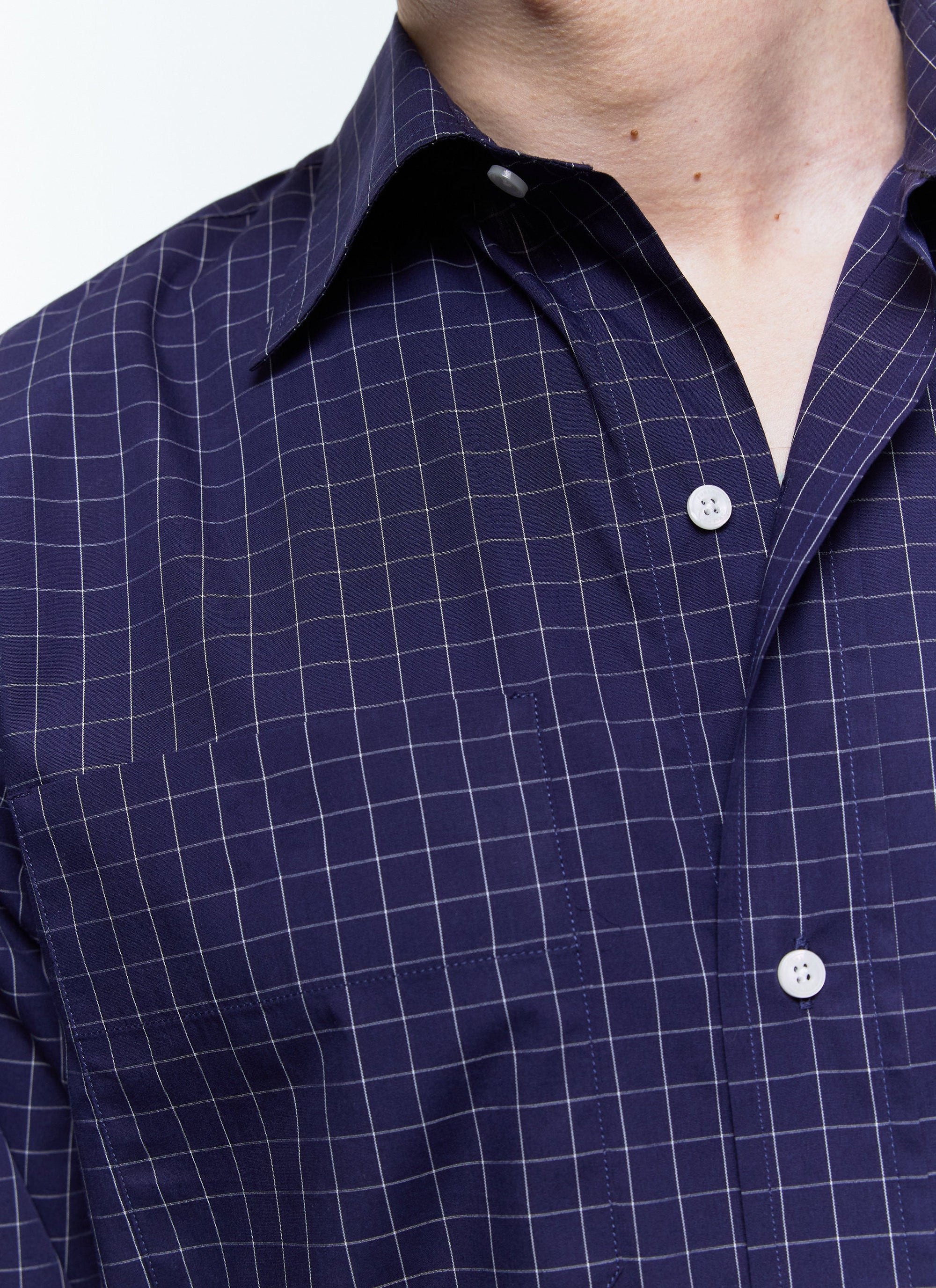 Swallow collar and check shirt - Navy