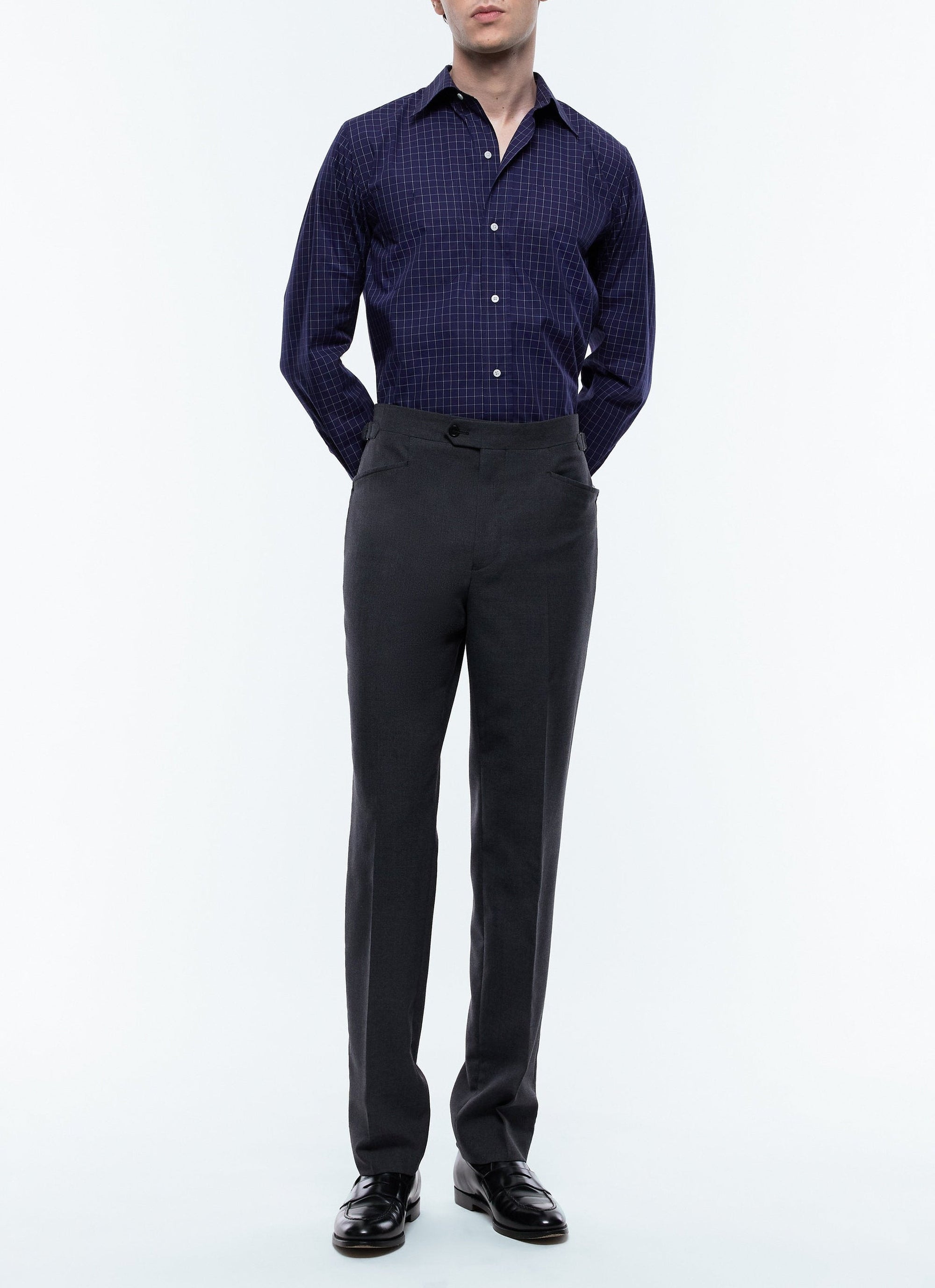 Swallow collar and check shirt - Navy