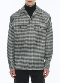 Chemise droite en coton gratté - Vichy noir