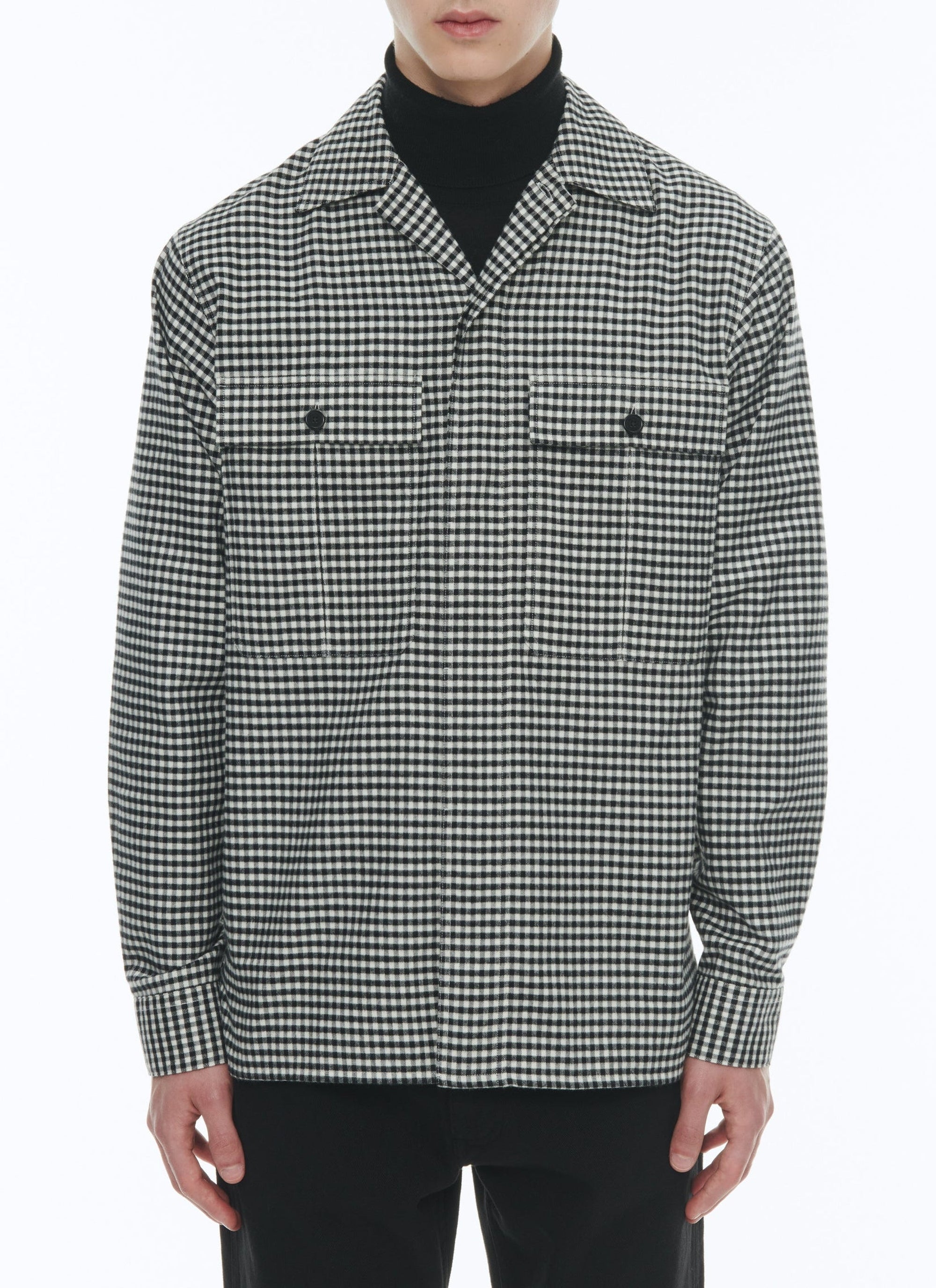 Chemise droite en coton gratté - Vichy noir