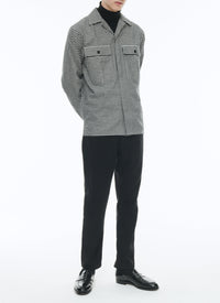 Chemise droite en coton gratté - Vichy noir