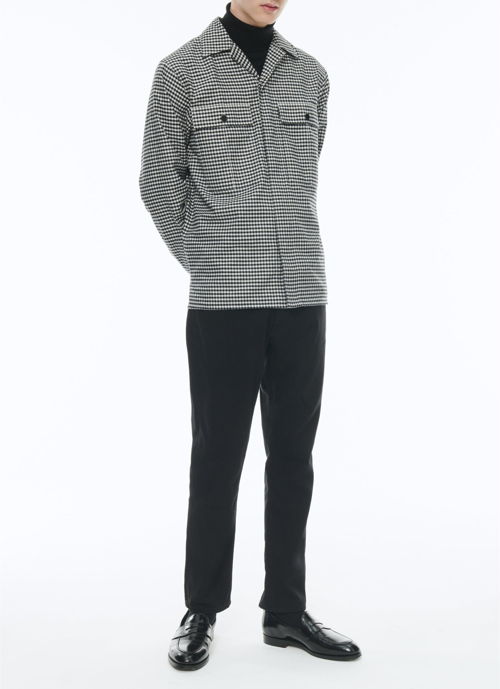 Chemise droite en coton gratté - Vichy noir