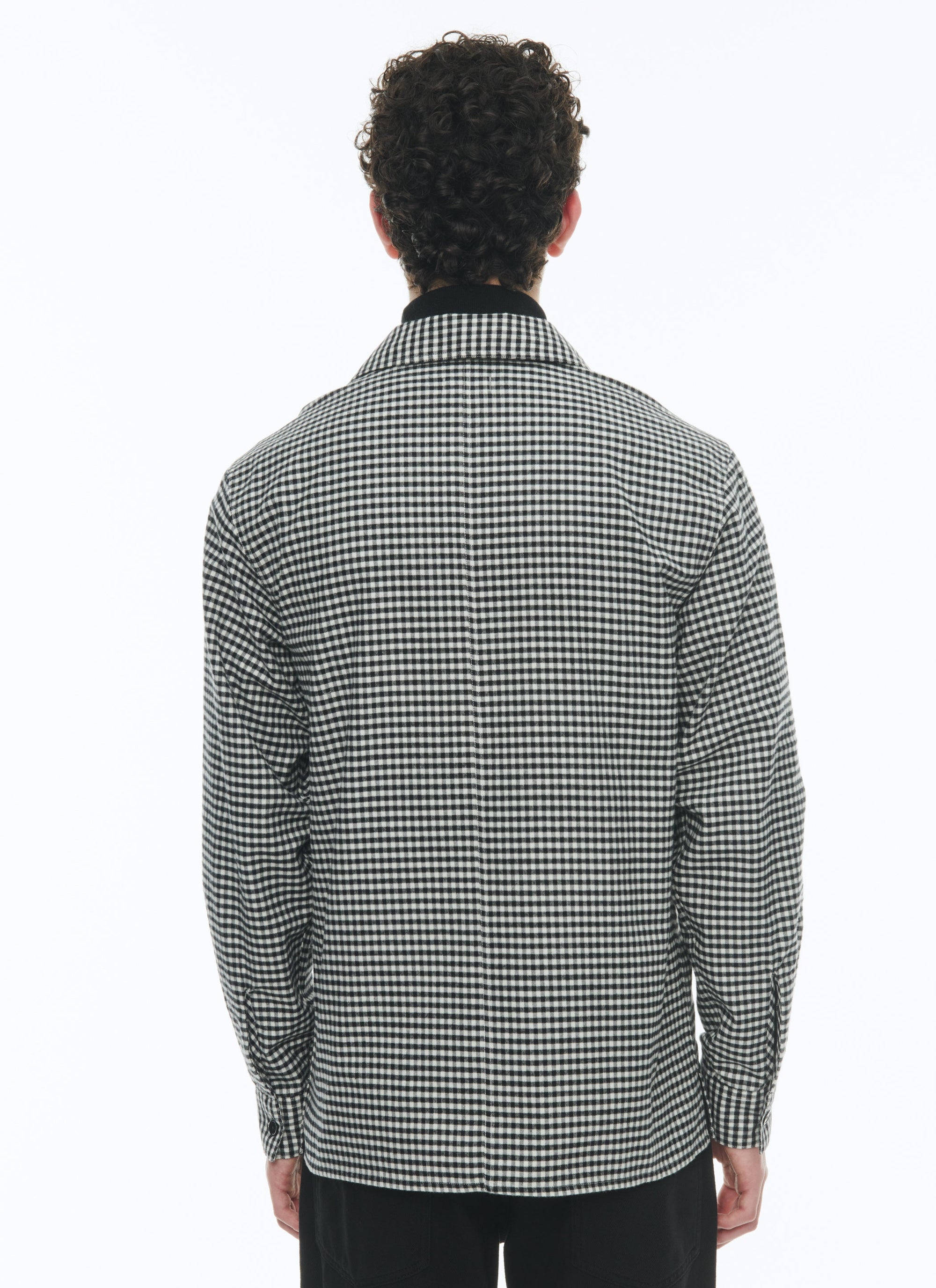 Chemise droite en coton gratté - Vichy noir