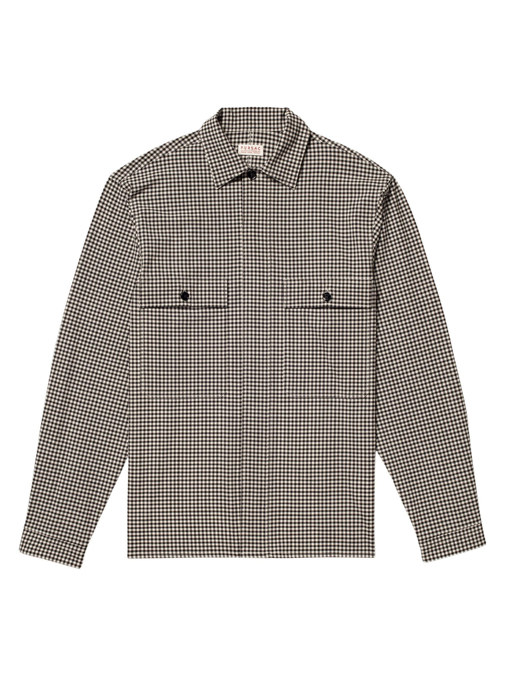 Chemise droite en coton gratté - Vichy noir