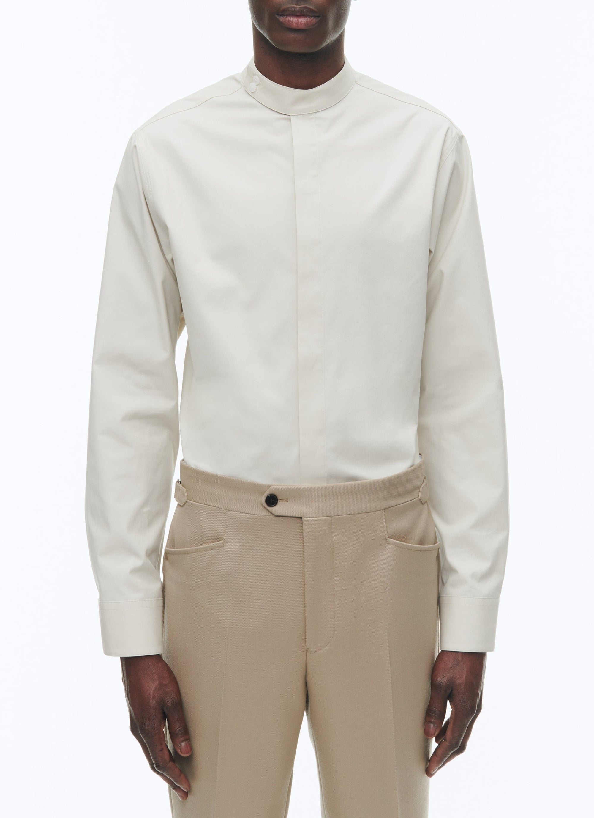 Chemise à col corsaire en popeline de coton - Grège