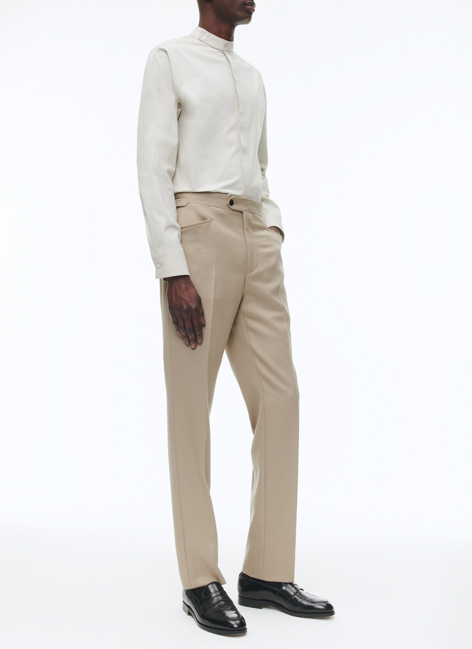 Chemise à col corsaire en popeline de coton - Grège