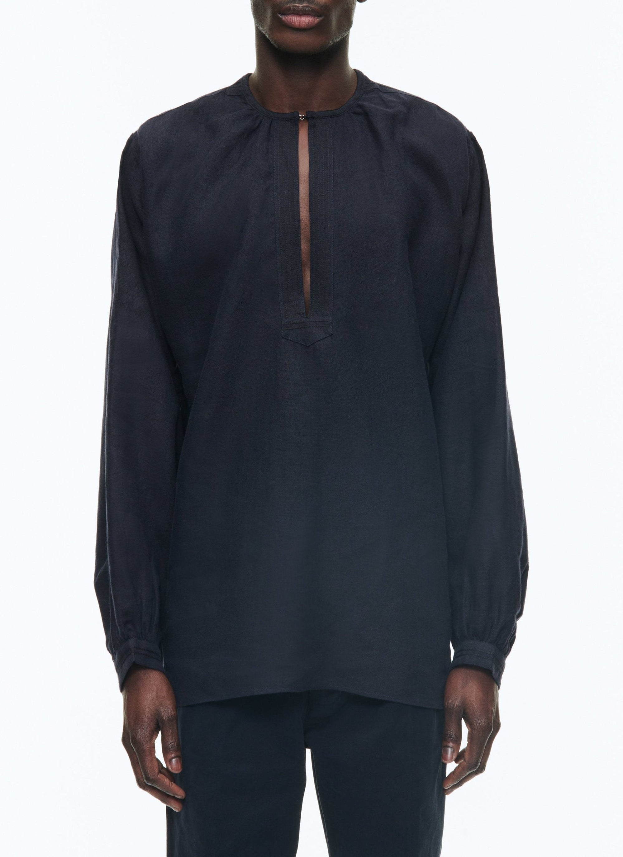 Chemise fendue en lin - Marine