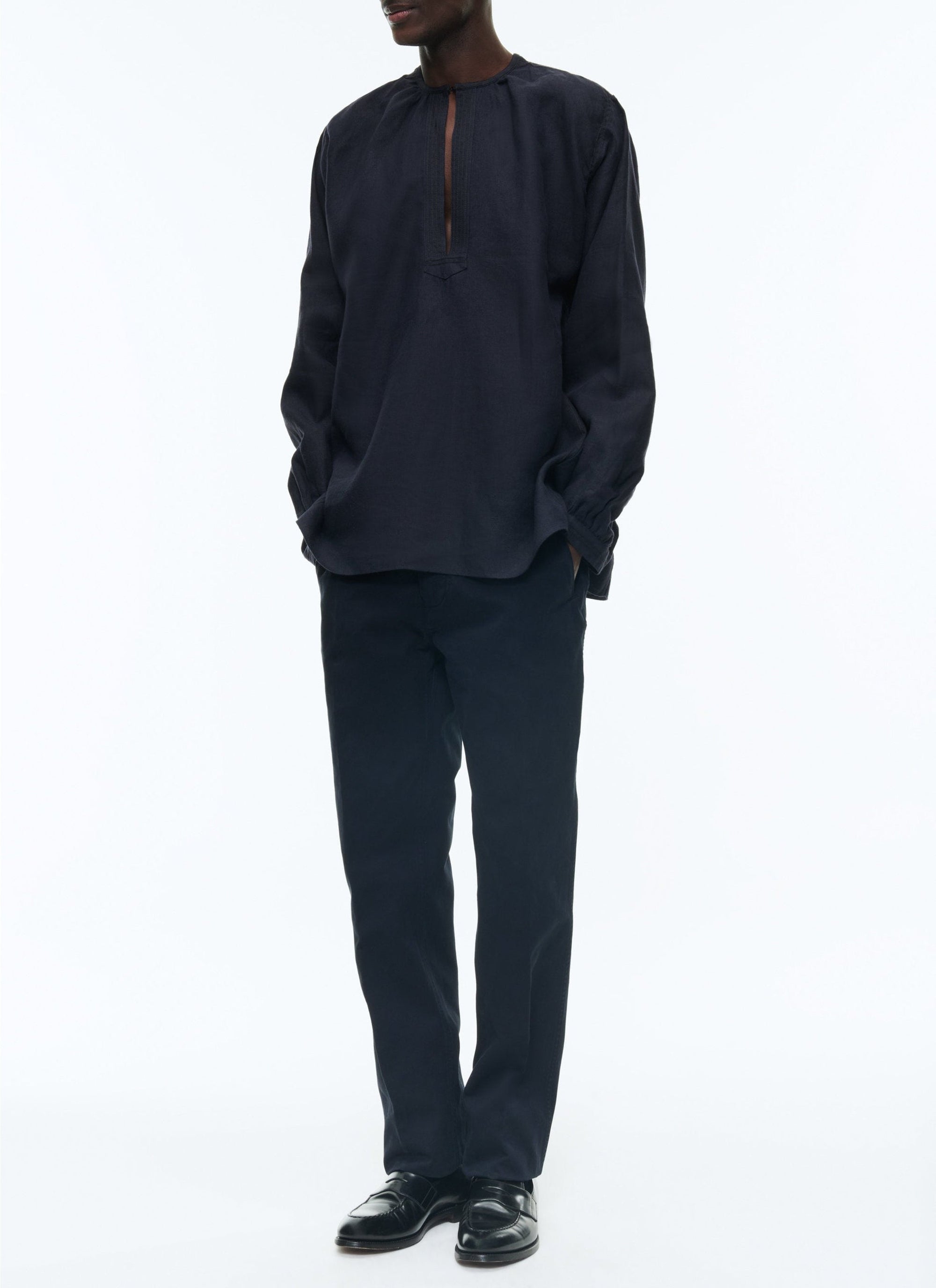 Chemise fendue en lin - Marine