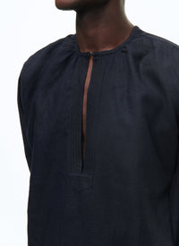 Chemise fendue en lin - Marine