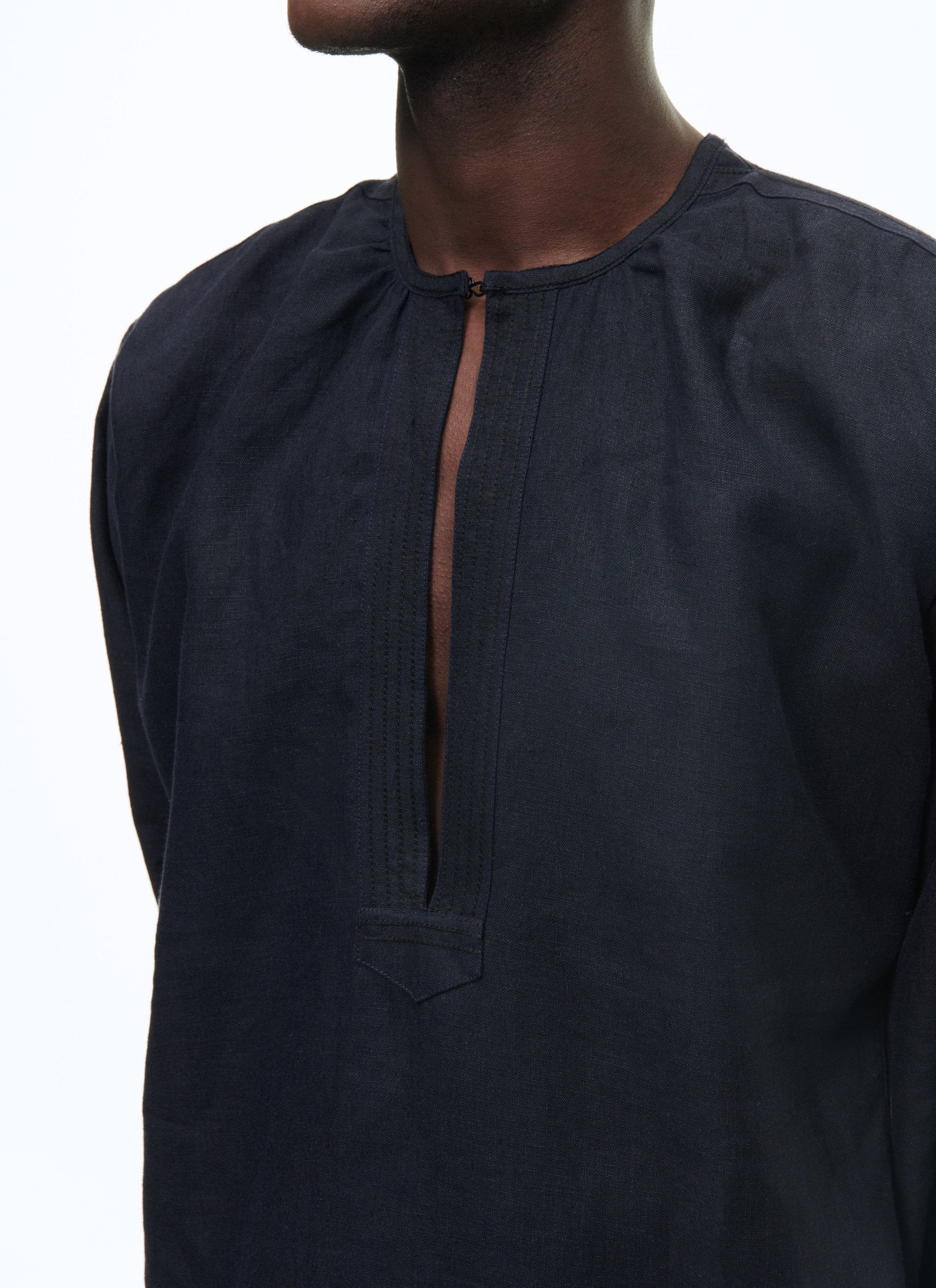 Chemise fendue en lin - Marine