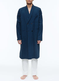 Veste longue rayée et texturée - Petrole