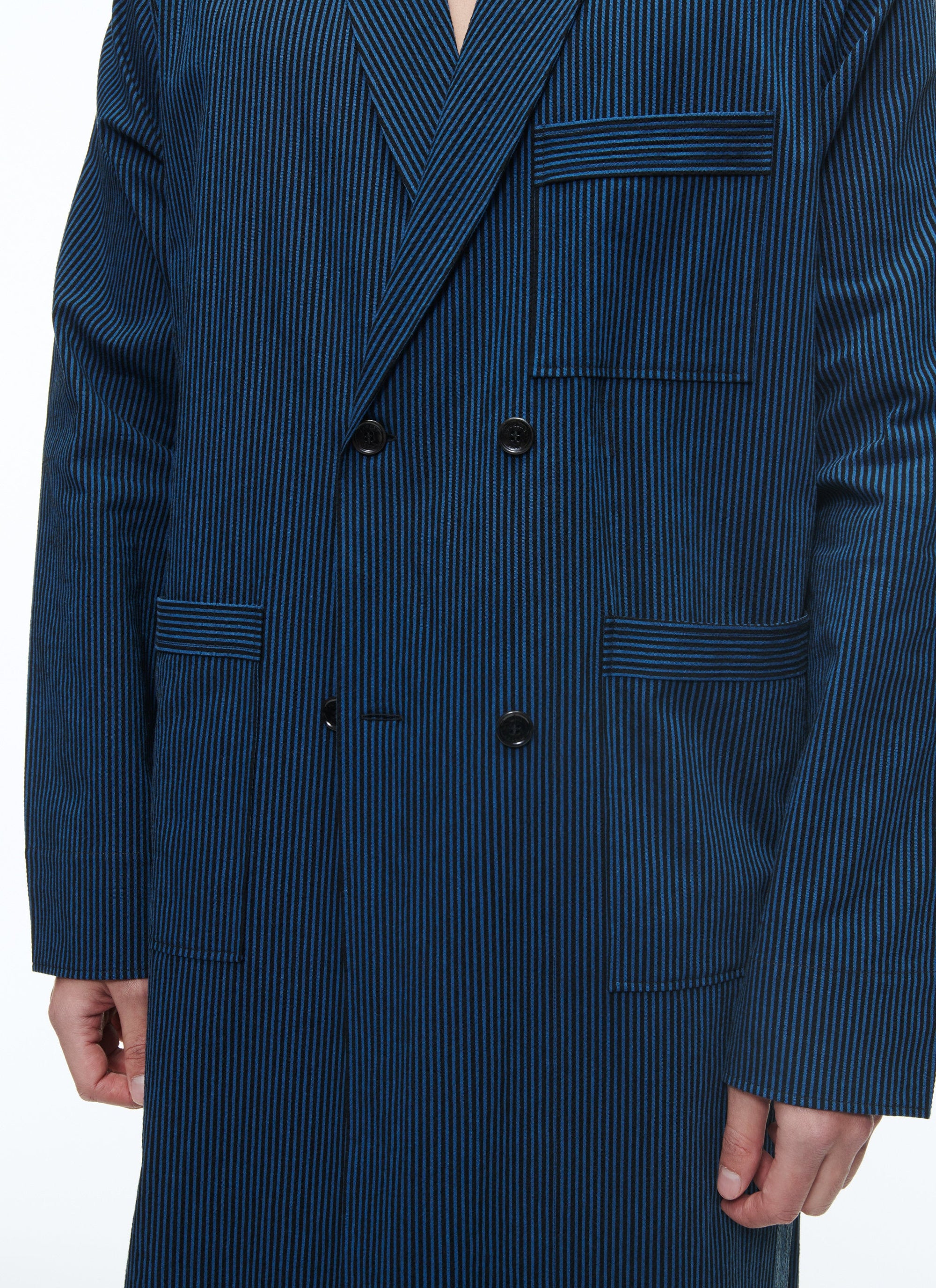 Veste longue rayée et texturée - Petrole