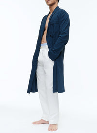 Veste longue rayée et texturée - Petrole