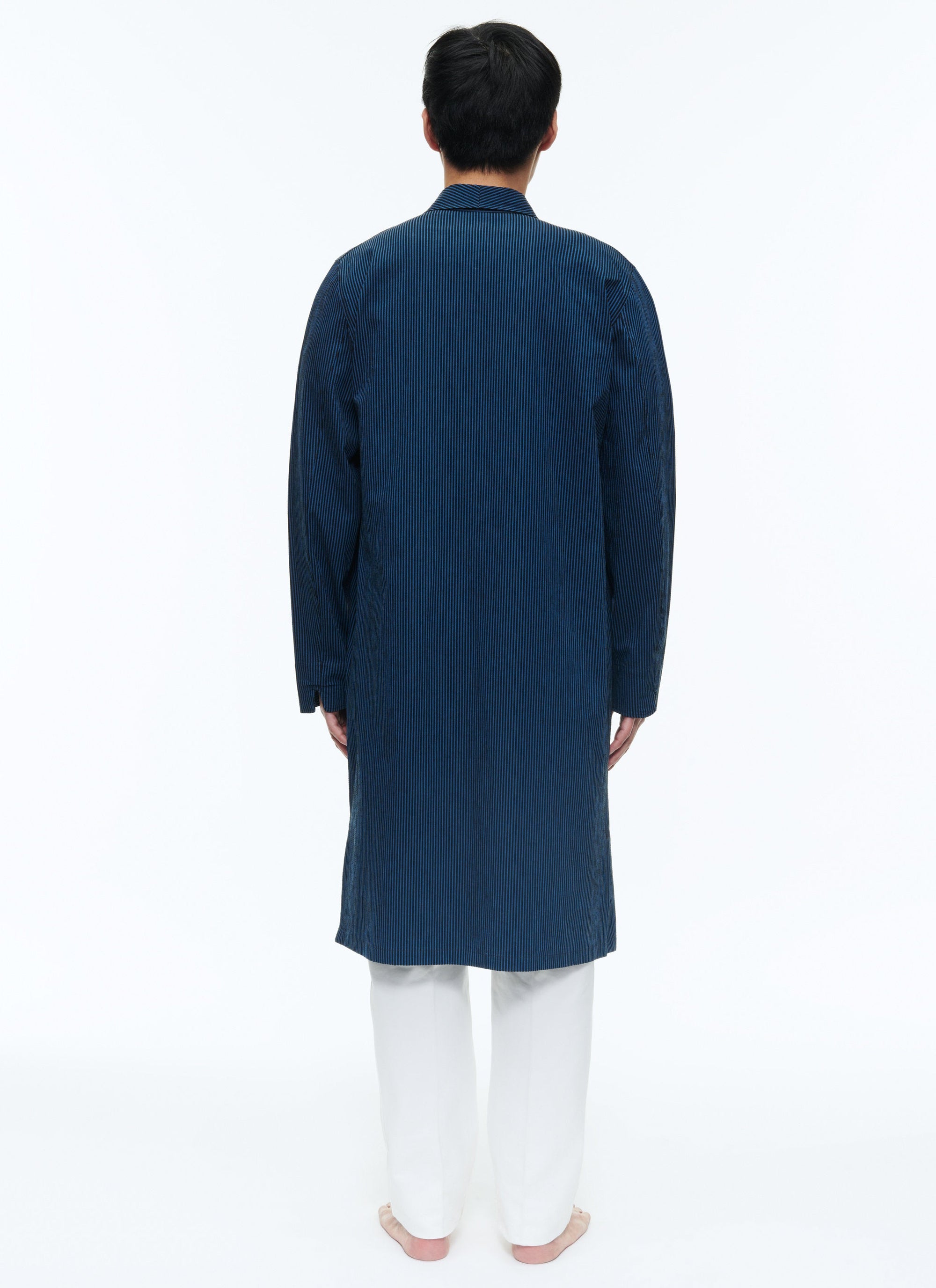 Veste longue rayée et texturée - Petrole