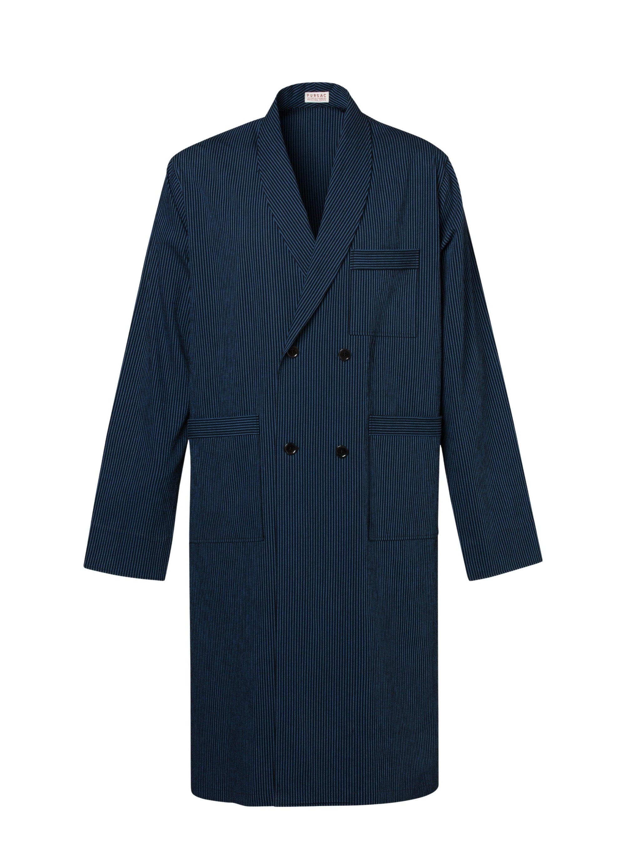 Veste longue rayée et texturée - Petrole