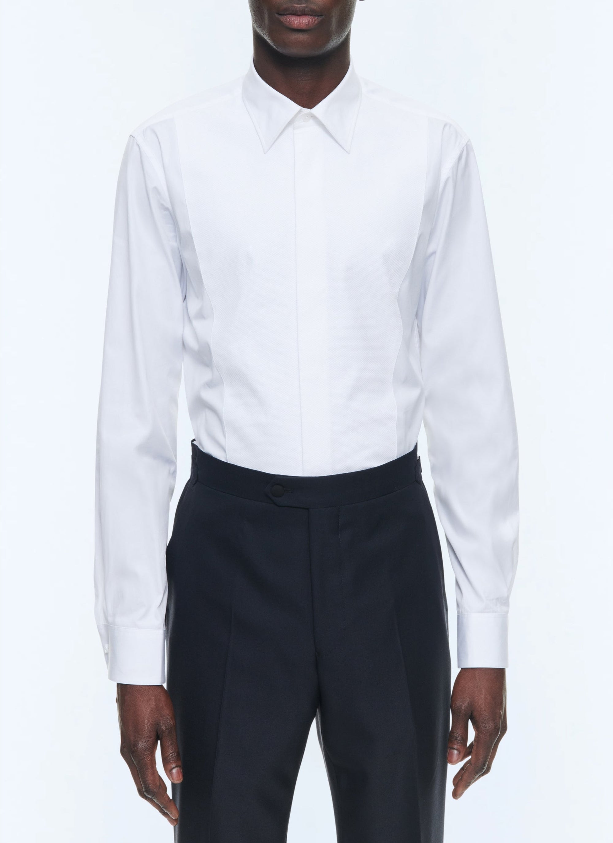 Chemise ajustée à plastron nid d'abeille - Blanc