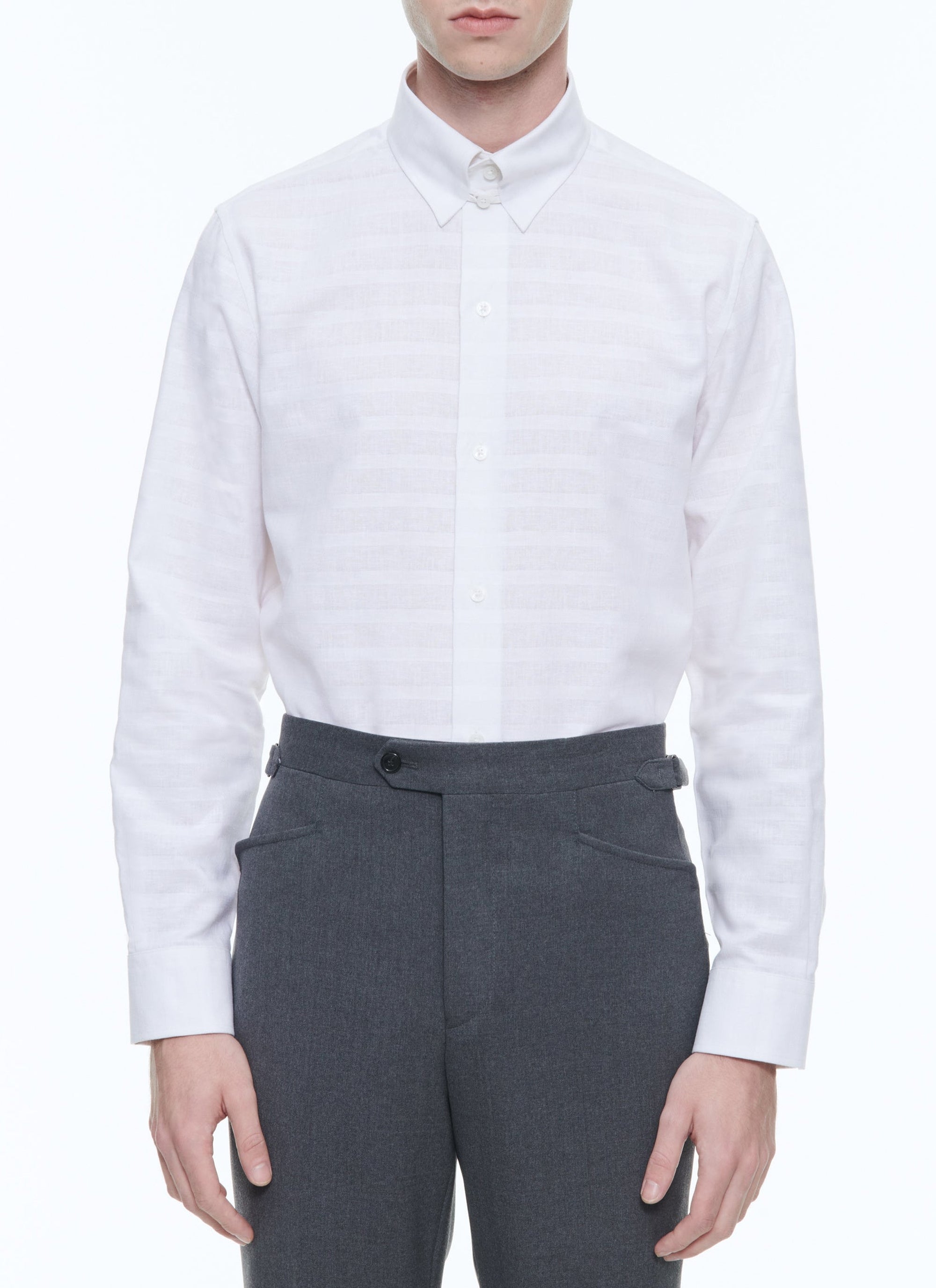 Chemise ajustée à rayures en lin - Blanc