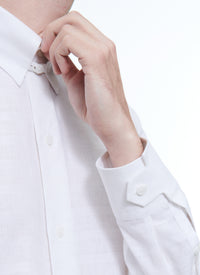 Chemise ajustée à rayures en lin - Blanc