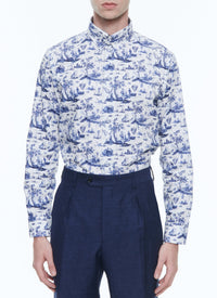 Cotton twill toile de Jouy shirt - Bleu de France