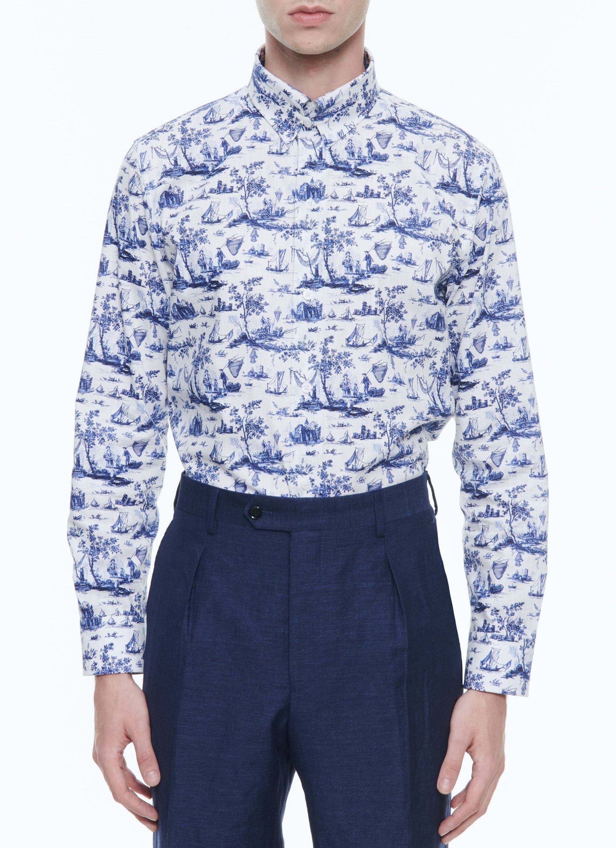 Cotton twill toile de Jouy shirt - Bleu de France
