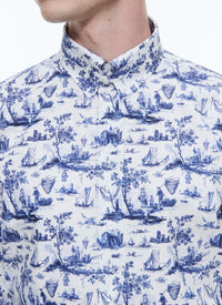 Cotton twill toile de Jouy shirt - Bleu de France
