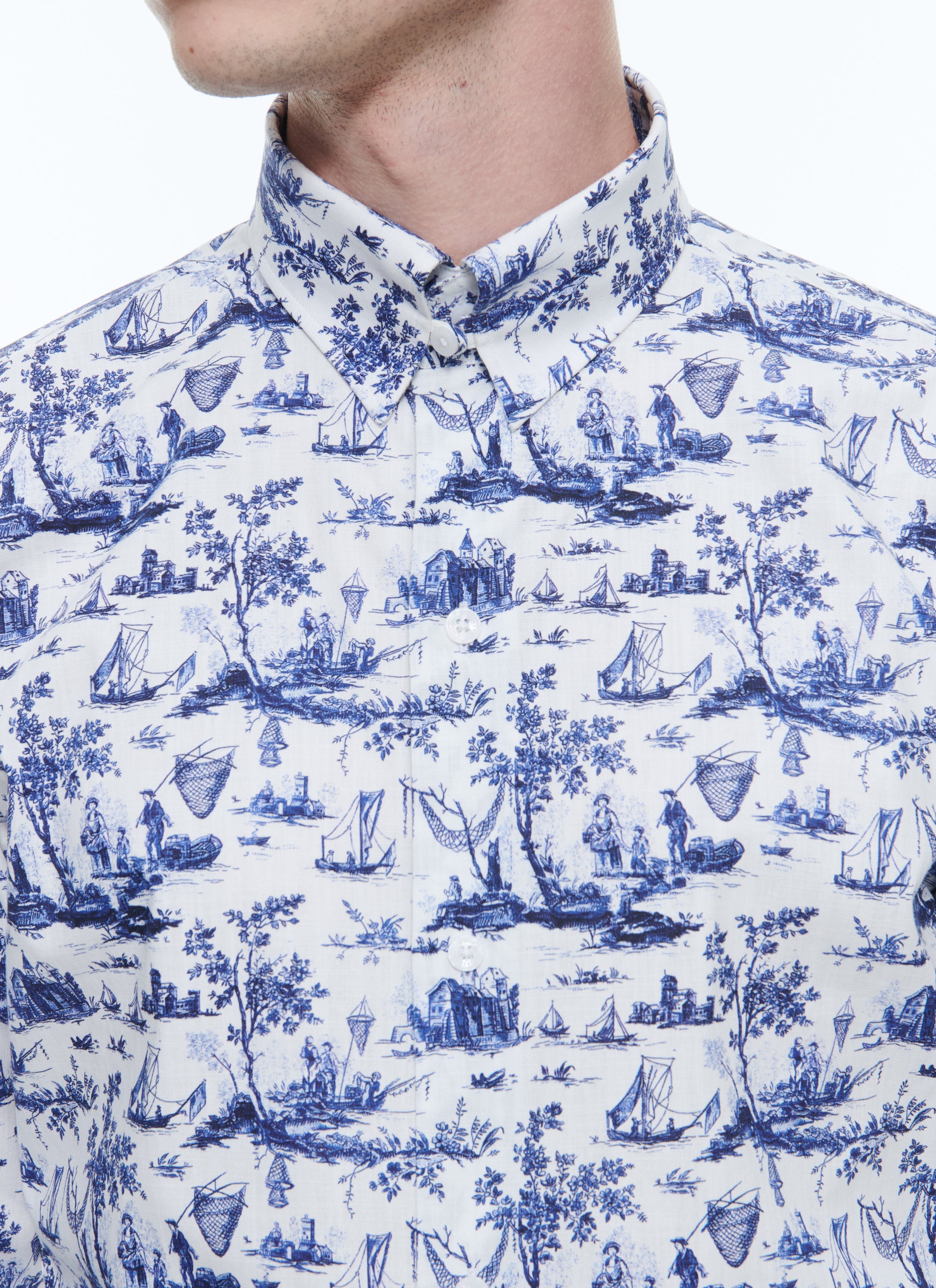 Cotton twill toile de Jouy shirt - Bleu de France