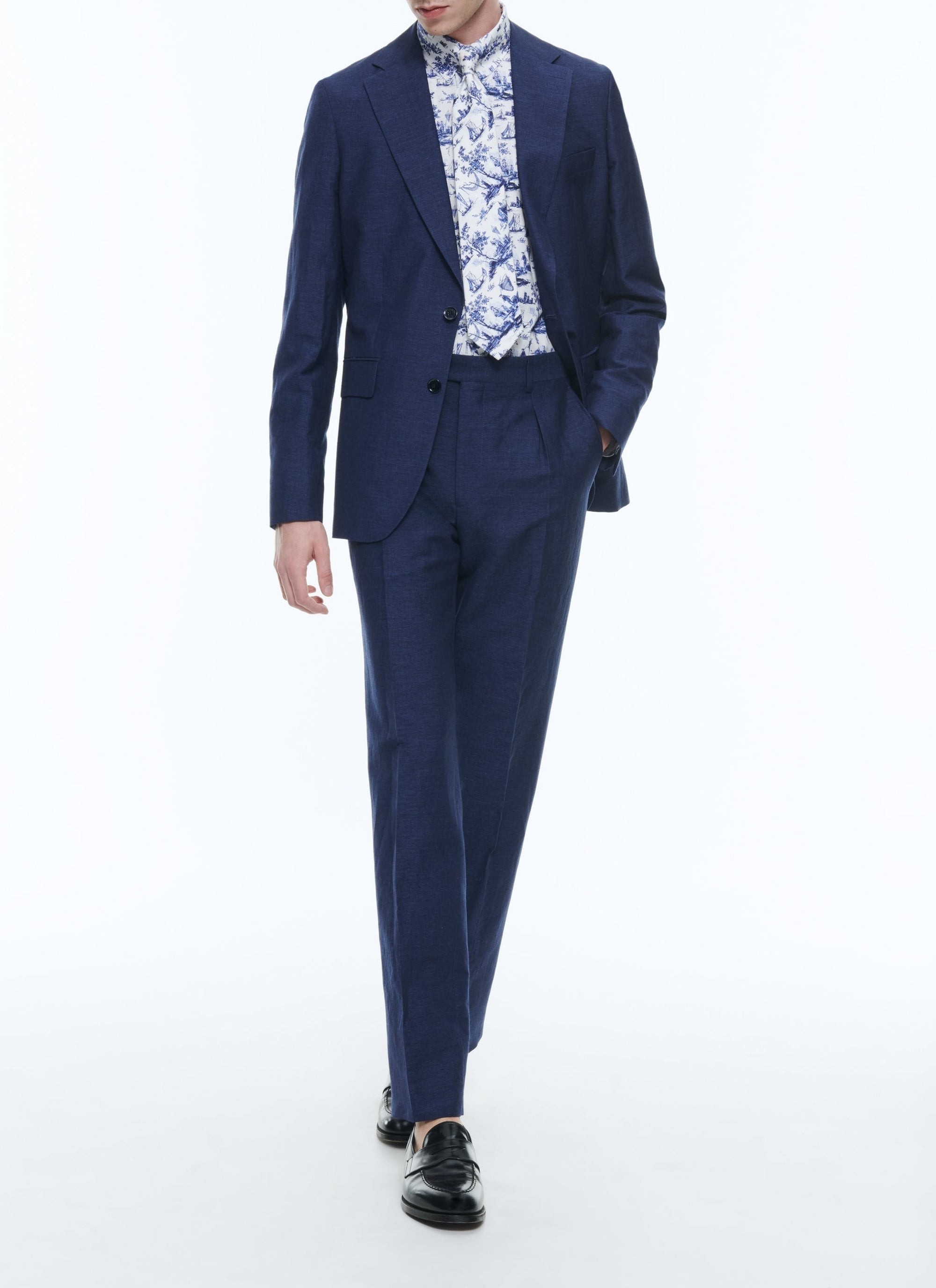 Cotton twill toile de Jouy shirt - Bleu de France