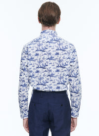 Cotton twill toile de Jouy shirt - Bleu de France