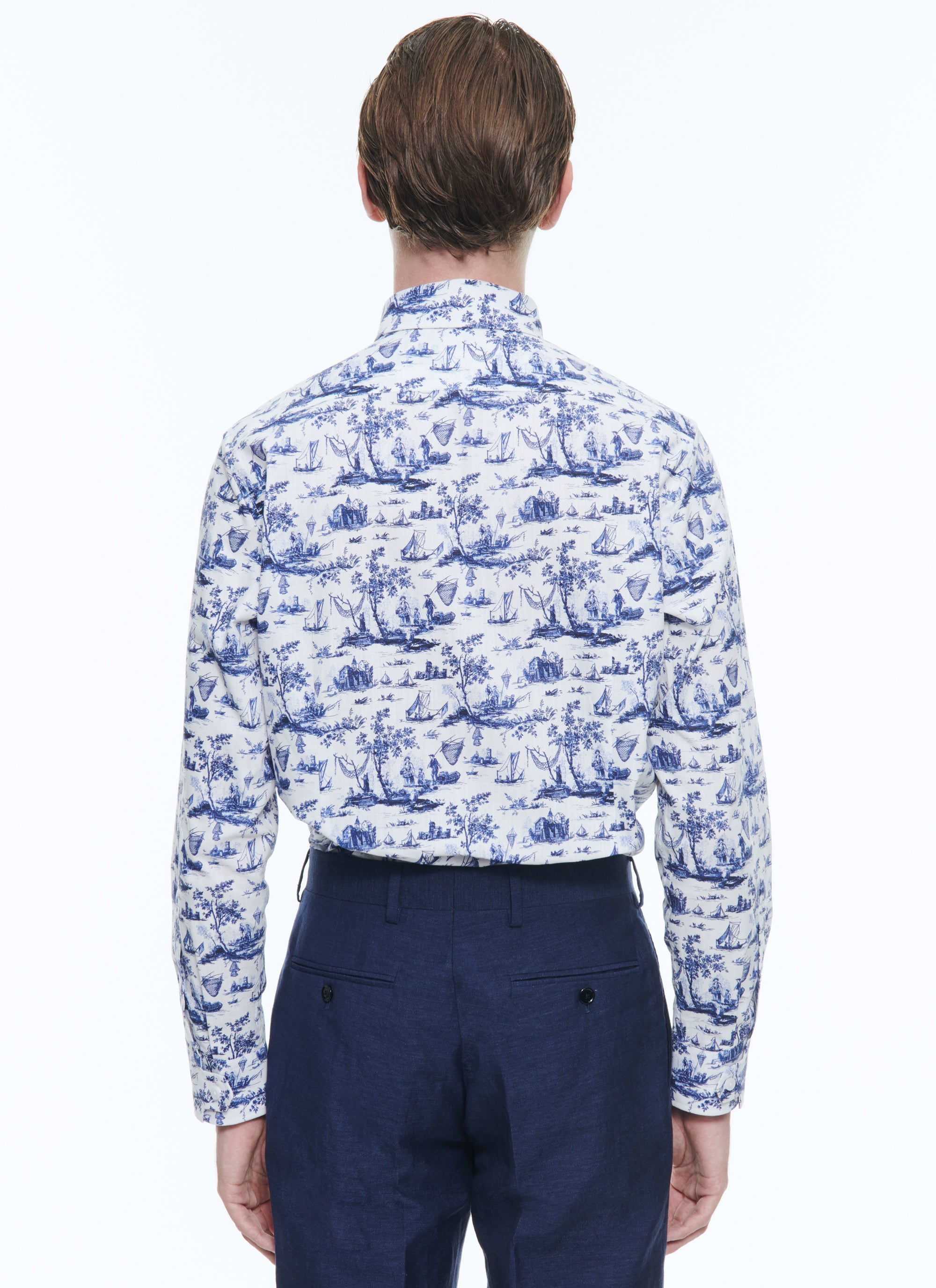 Cotton twill toile de Jouy shirt - Bleu de France