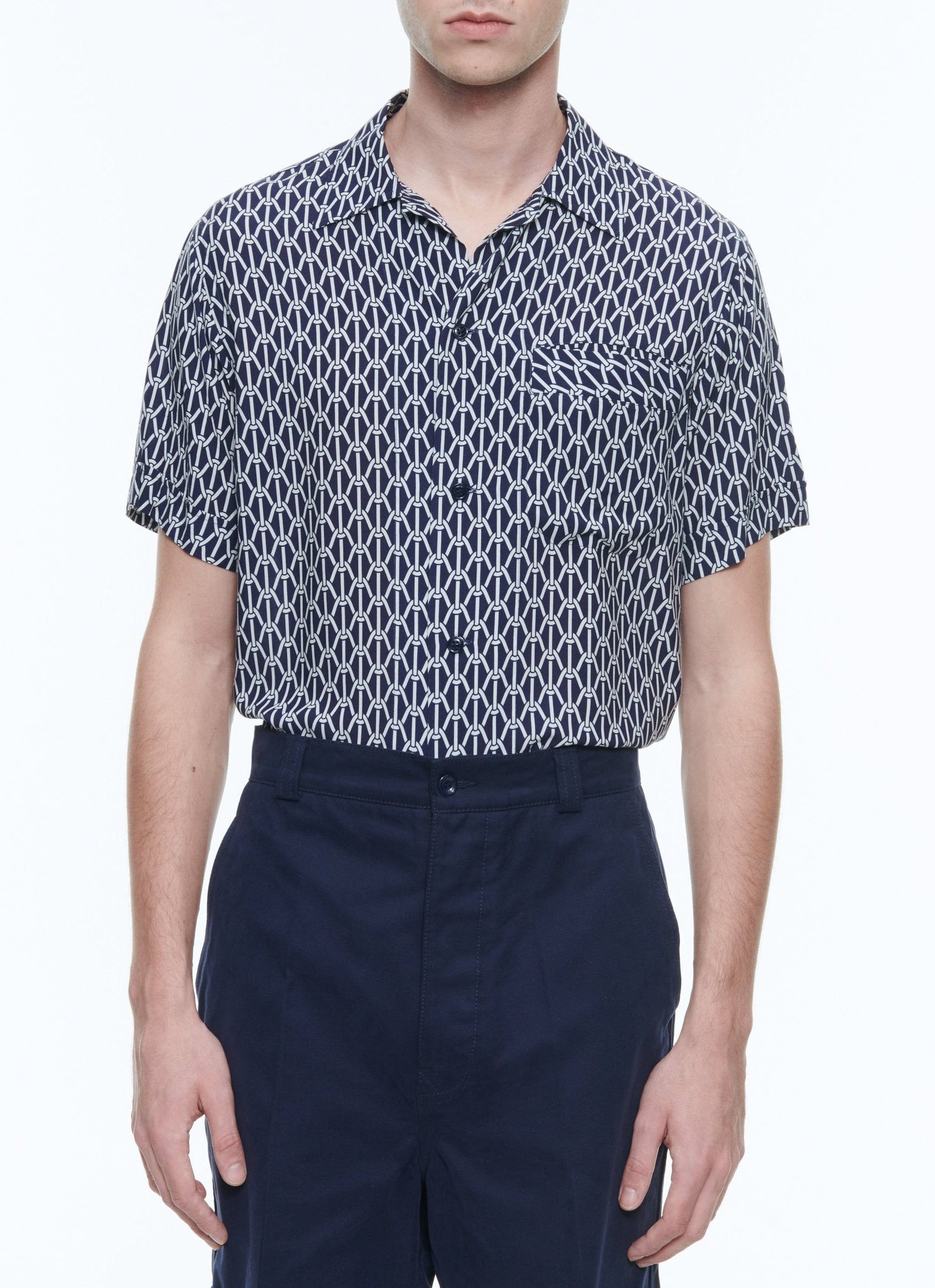 Chemise imprimée à manches courtes - Marine