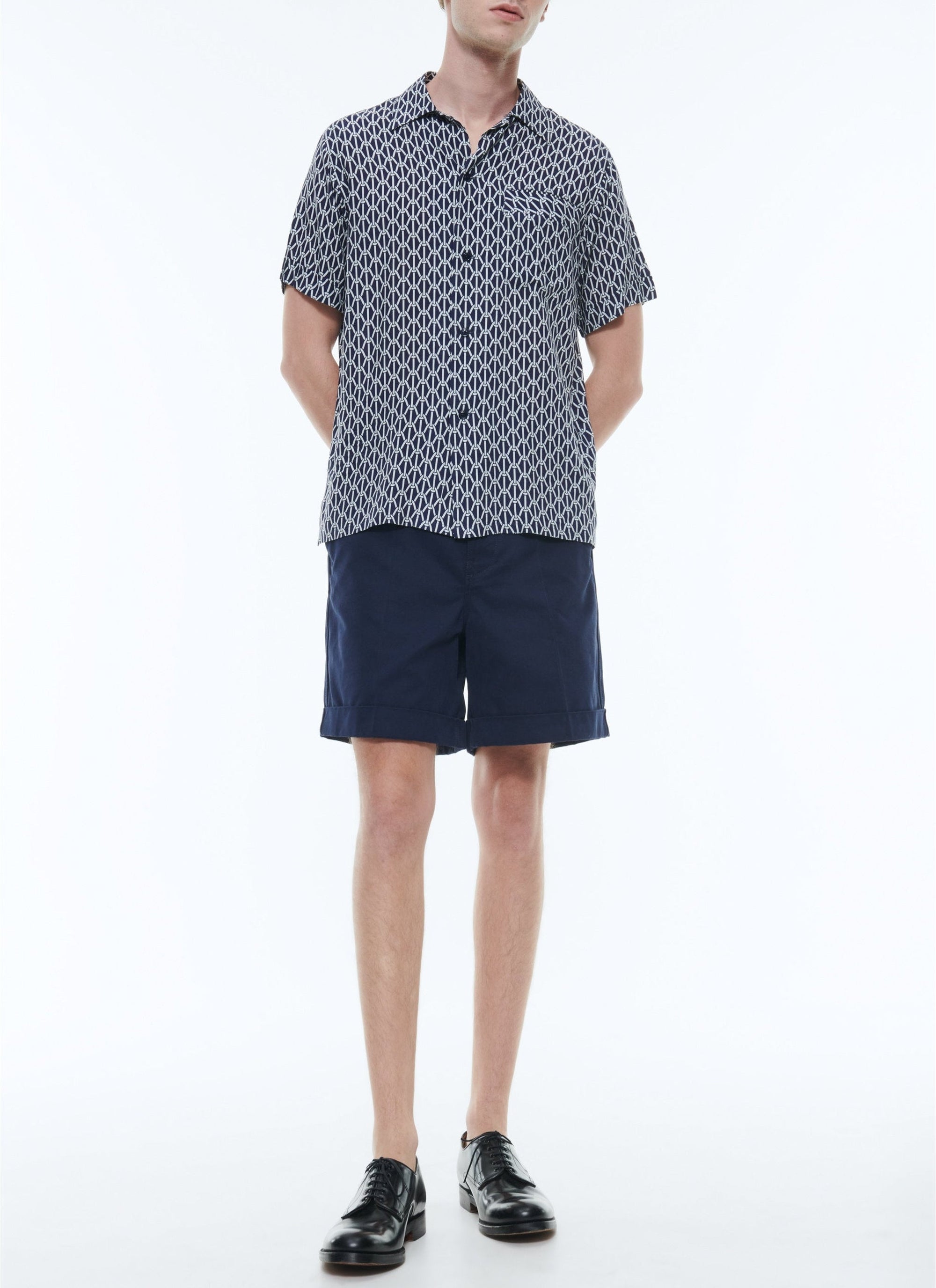 Chemise imprimée à manches courtes - Marine