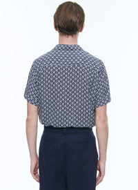 Chemise imprimée à manches courtes - Marine