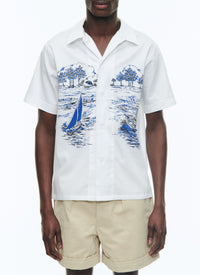 Cotton poplin print shirt - White