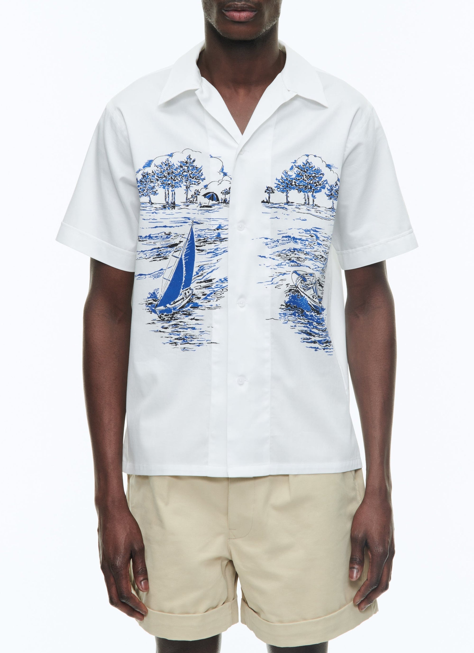 Cotton poplin print shirt - White