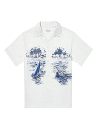 Cotton poplin print shirt - White