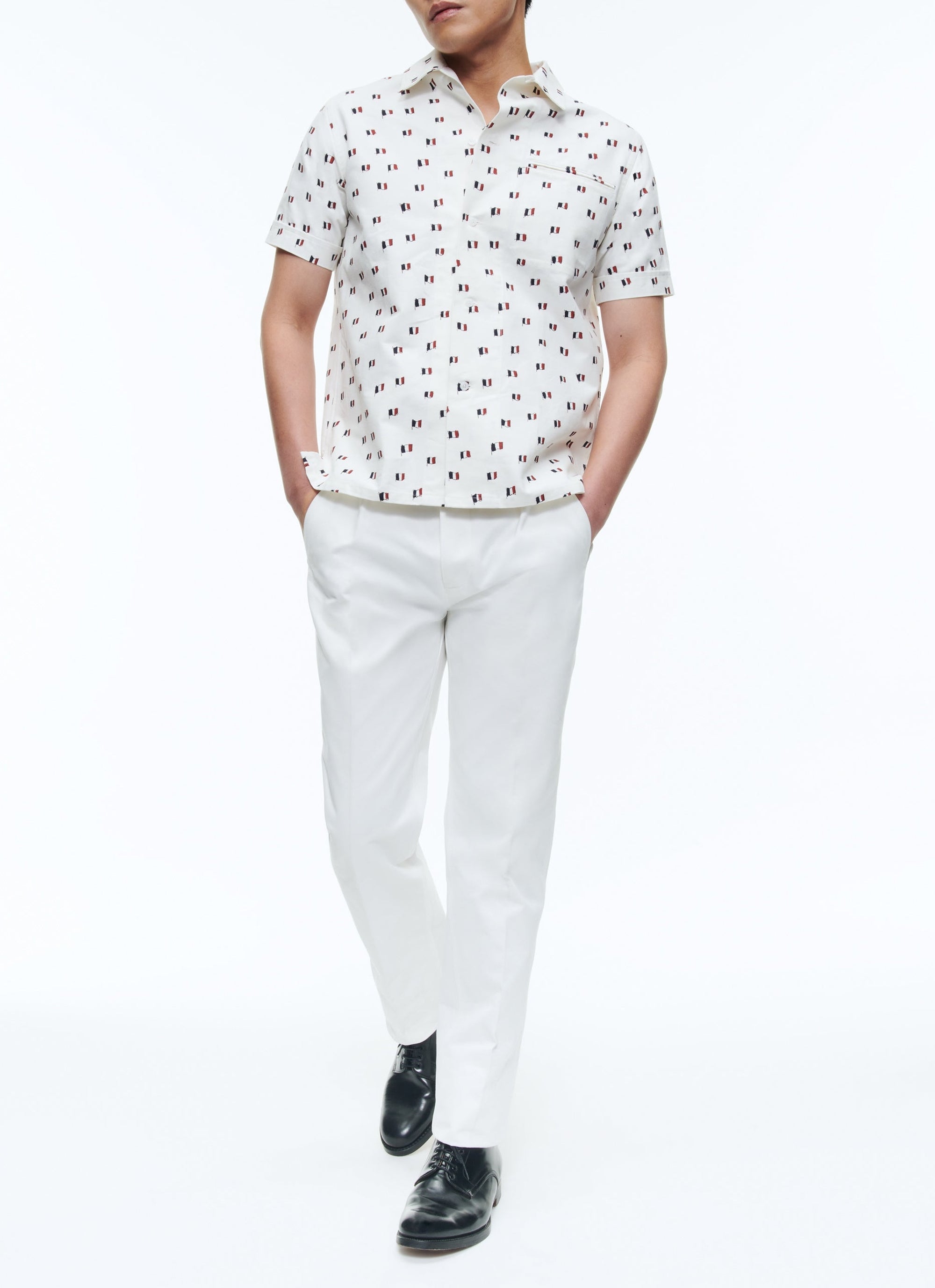 Chemise à imprimé en serge de coton - Grège